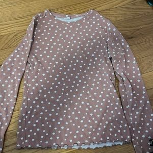 Girls long sleeve purple and white polka dot size L